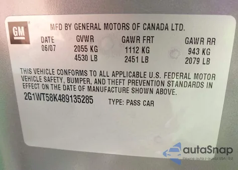 2008 Chevrolet Impala Lt из США, поврежденный, VIN 2G1WT58K489135285